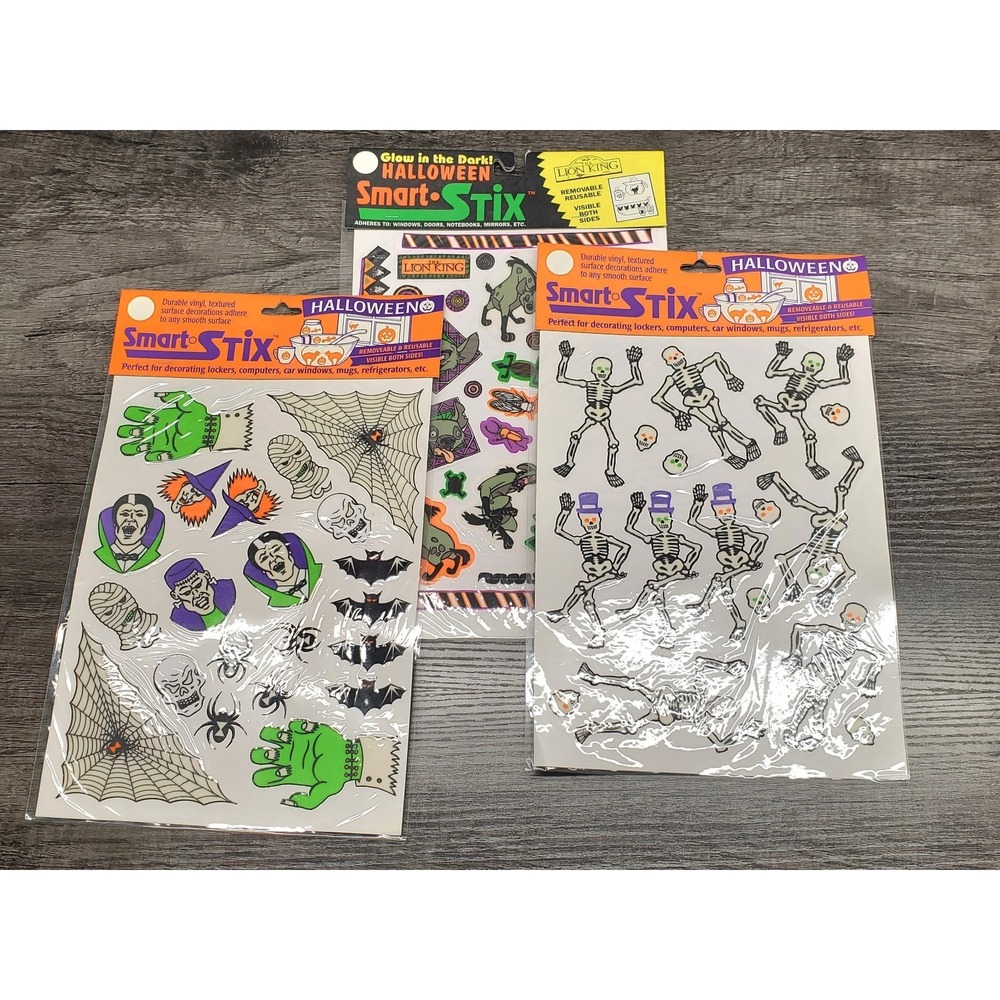 VTG Halloween Stickers Eureka Smart Stix Reusable Vinyl Lion King Glows Lot NIP